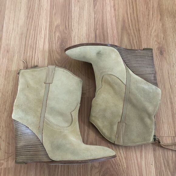 IRO Vero Cuoio Tan Suede Wedge Boots Booties Made In Italy - Picture 11 of 13